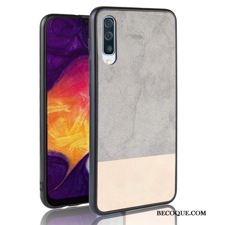 Futerał Samsung Galaxy A50 Ochraniacz Denim Tendencja, Etui Samsung Galaxy A50 Skóra Mieszane Kolory Szary