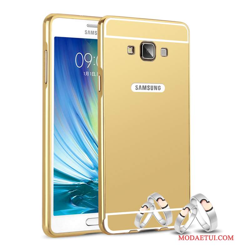 Futerał Samsung Galaxy A7 2015 Metal Tylna Pokrywa Cienka, Etui Samsung Galaxy A7 2015 Ochraniacz Granica Złoto