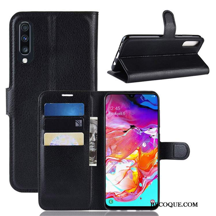 Futerał Samsung Galaxy A70 Ochraniacz Czarny Tendencja, Etui Samsung Galaxy A70 Portfel