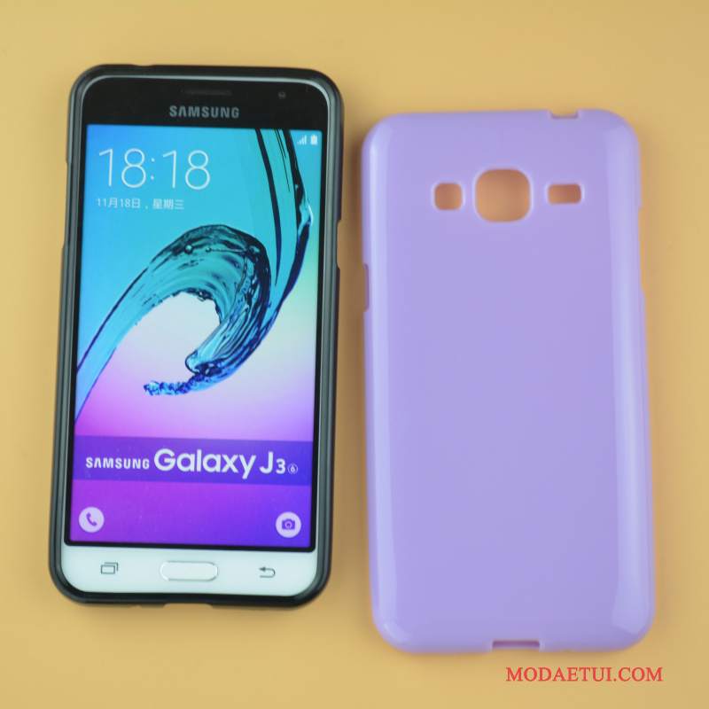 Futerał Samsung Galaxy J3 2016 Miękki Anti-fall Purpurowy, Etui Samsung Galaxy J3 2016 Silikonowe Na Telefon