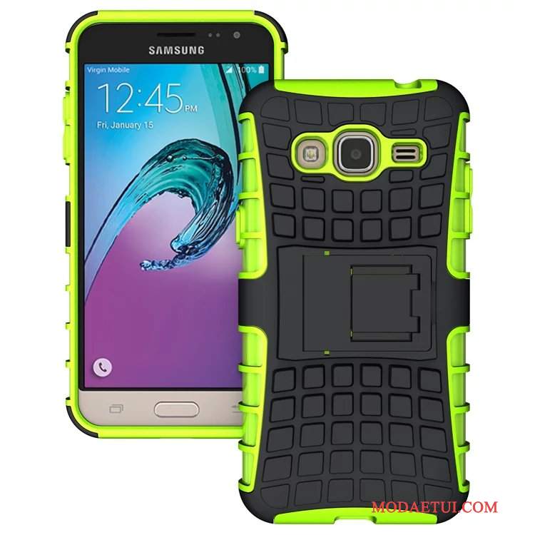 Futerał Samsung Galaxy J3 2016 Wspornik Czarny Fioletowy, Etui Samsung Galaxy J3 2016 Ochraniacz Zielony Anti-fall