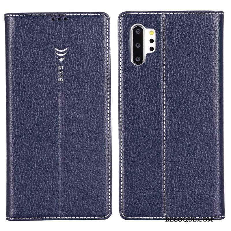 Futerał Samsung Galaxy Note 10+ Skóra Niebieski, Etui Samsung Galaxy Note 10+ Ochraniacz