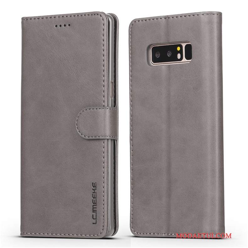 Futerał Samsung Galaxy Note 8 Skóra Anti-fall Szary, Etui Samsung Galaxy Note 8 Miękki Biznes