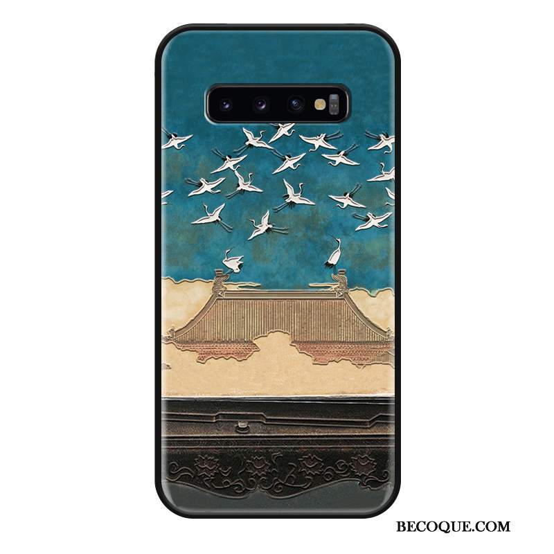 Futerał Samsung Galaxy S10 Ochraniacz Niebieski Crane, Etui Samsung Galaxy S10 Relief Anti-fall Chiński Styl