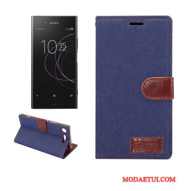 Futerał Sony Xperia Xz1 Skóra Na Telefon Denim, Etui Sony Xperia Xz1 Ochraniacz Zielony