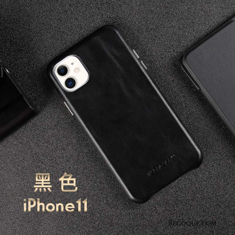 Futerał iPhone 11 Skóra Cienkie Bydło, Etui iPhone 11 Torby Czarny Biznes