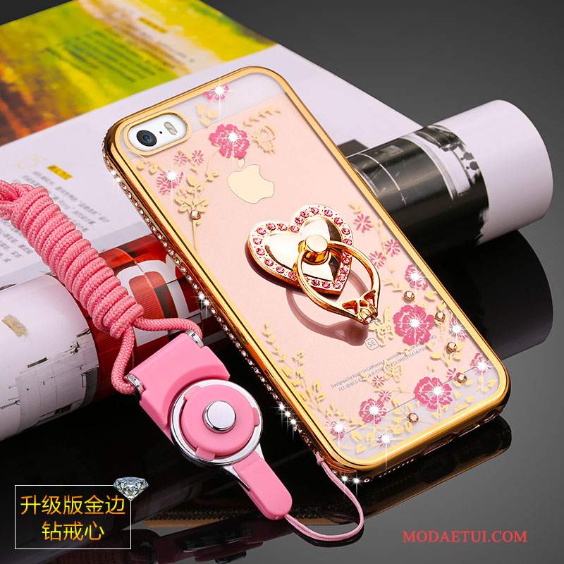 Futerał iPhone 5/5s Ochraniacz Przezroczysty Tendencja, Etui iPhone 5/5s Rhinestone Złoto Anti-fall