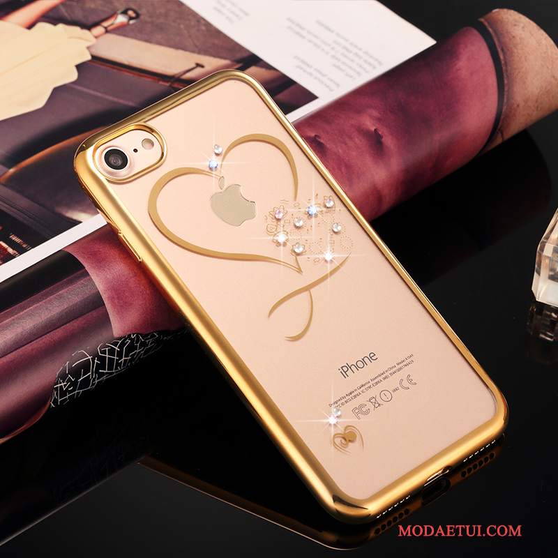 Futerał iPhone 7 Plus Miękki Tendencjana Telefon, Etui iPhone 7 Plus Rhinestone Anti-fall Złoto