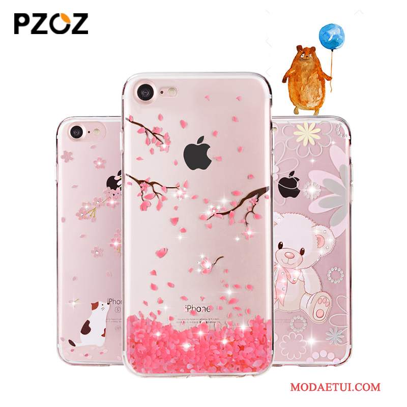 Futerał iPhone 7 Plus Rhinestone Przezroczysty Wiszące Ozdoby, Etui iPhone 7 Plus Silikonowe Różowe Nowy