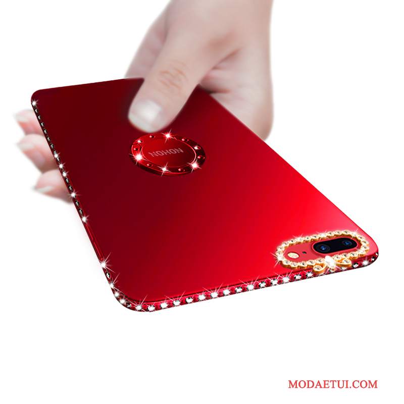 Futerał iPhone 8 Plus Miękki Anti-fallna Telefon, Etui iPhone 8 Plus Rhinestone Czerwony Nubuku