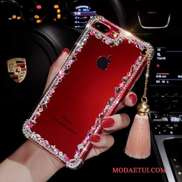 Futerał iPhone 8 Torby Z Frędzlami Przezroczysty, Etui iPhone 8 Rhinestone Anti-fall Czerwony