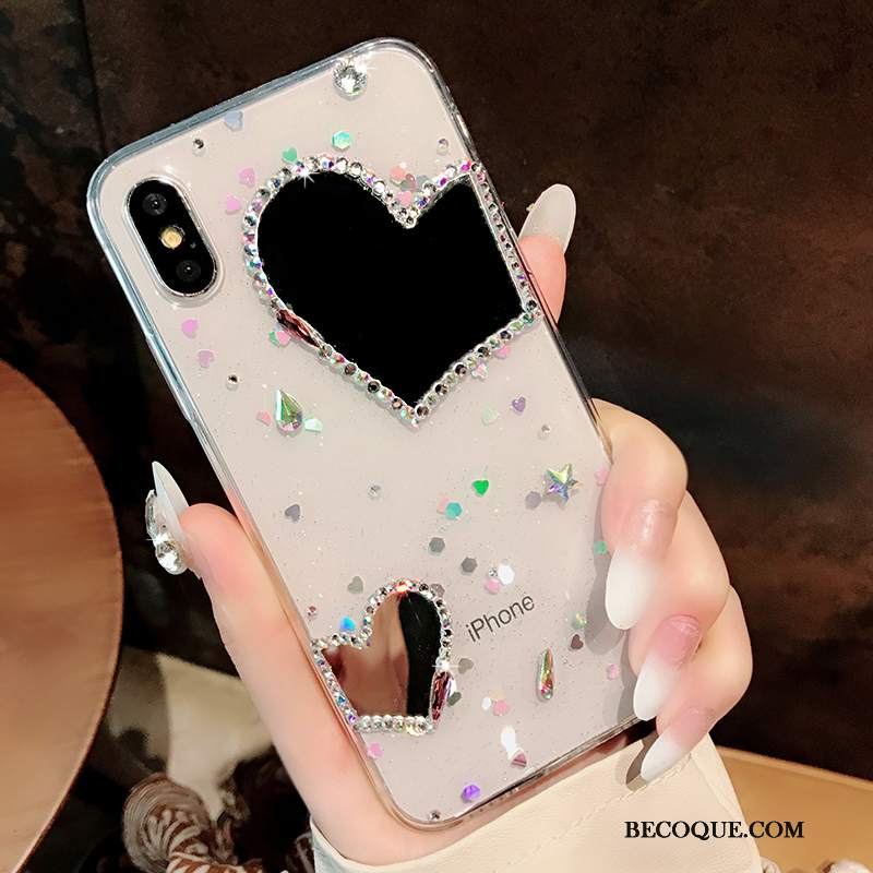 Futerał iPhone Xs Miękki W Kształcie Sercana Telefon, Etui iPhone Xs Rhinestone Przezroczysty