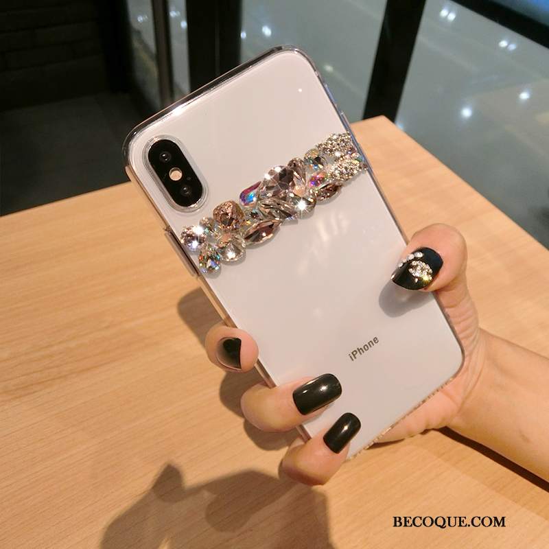 Futerał iPhone Xs Rhinestone Na Telefon Tendencja, Etui iPhone Xs Ochraniacz Biały Wiatr