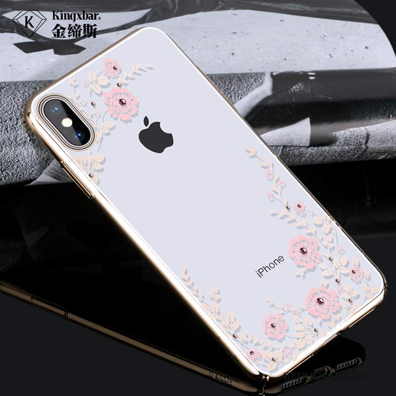 Futerał iPhone Xs Torby Modna Marka Trudno, Etui iPhone Xs Rhinestone Przezroczysty Złoto