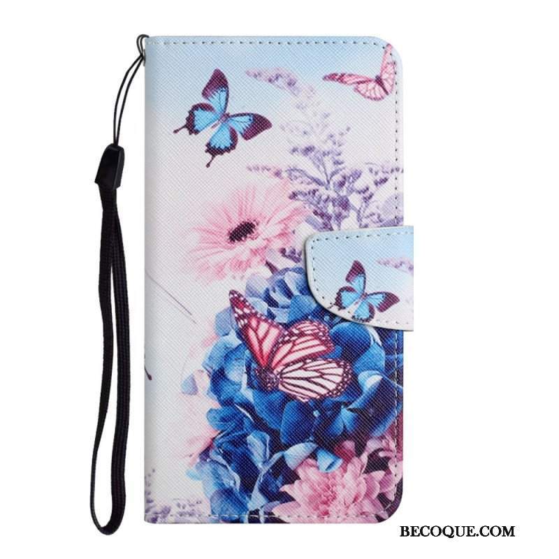Skórzany Futerał do Xiaomi Redmi Note 11 Pro Plus 5G Bukiet Kwiatów I Motyli